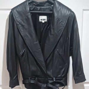 BOHO BLACK LEATHER 3/4 LENGTH COAT/JACKET PELLE CUIR